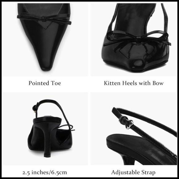 Slingback Kitten Heels Pointed Toe Pumps Elegant Bow Wedding Party Shoes - Picture 3 of 7